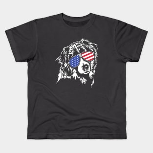 Australian Shepherd Aussie American Flag sunglasses Kids T-Shirt